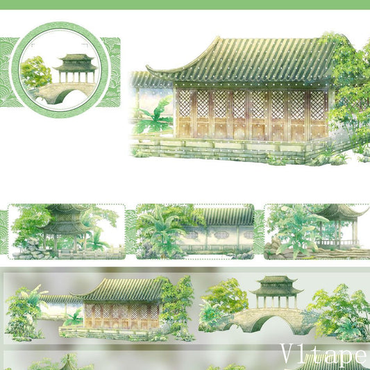 Jade Bamboo Pavilion Washi PET Tape Roll ZERO-573
