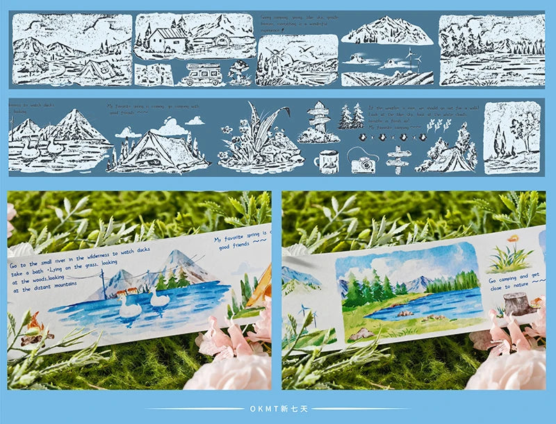 Aesthetic Scenery OKMT Sticker and Washi Tape - Spring Camping Journal Supplies