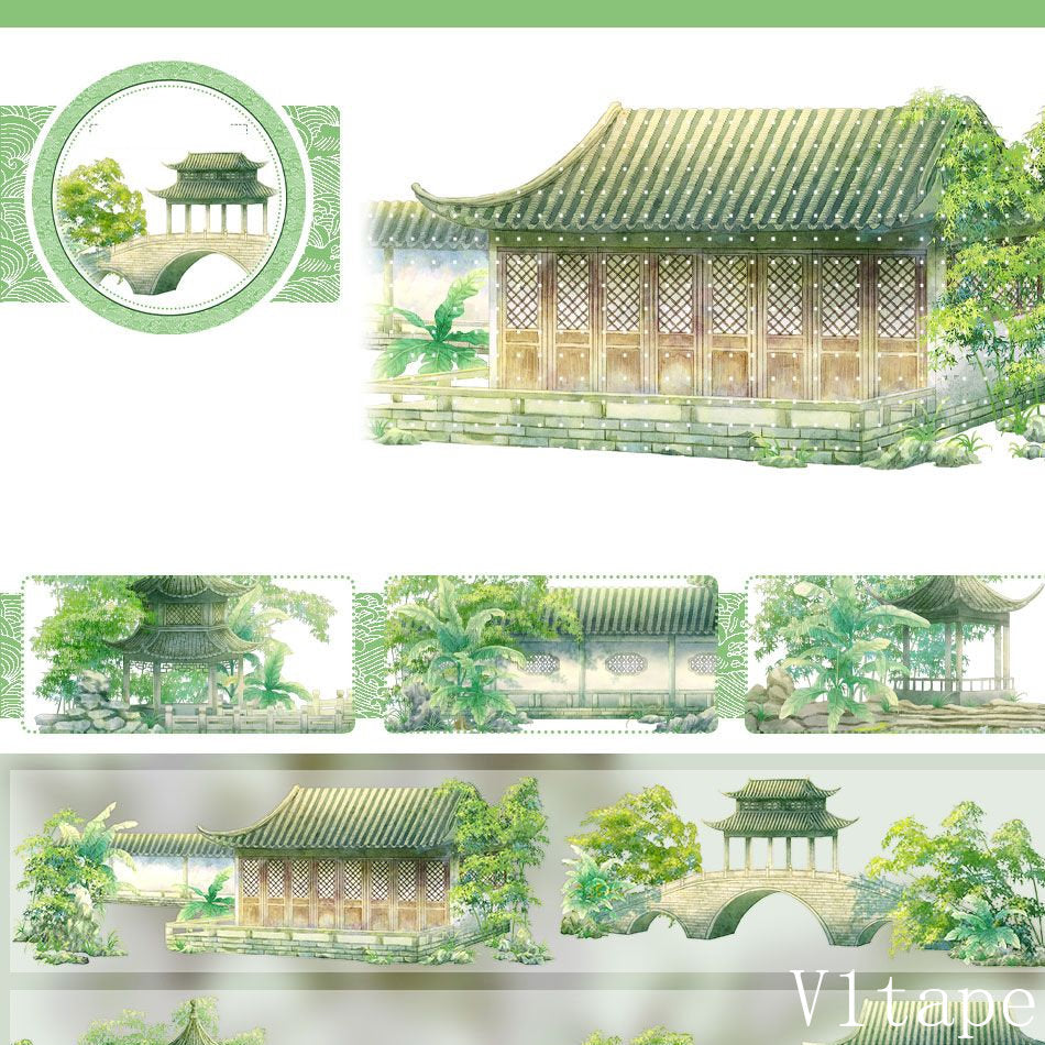 Jade Bamboo Pavilion Washi PET Tape Roll ZERO-573