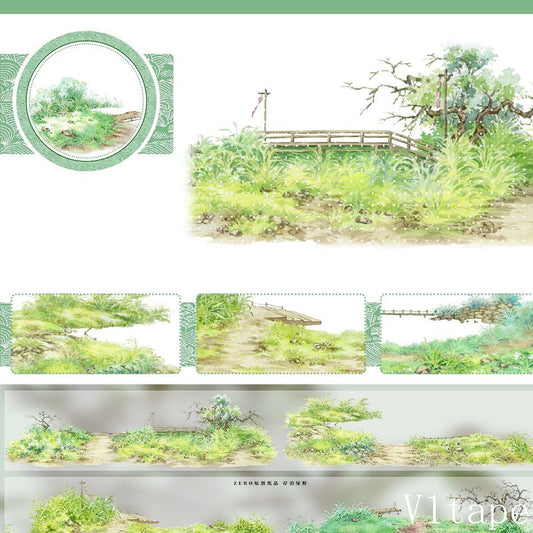 Landscape Green Field Washi PET Tape ZERO-622