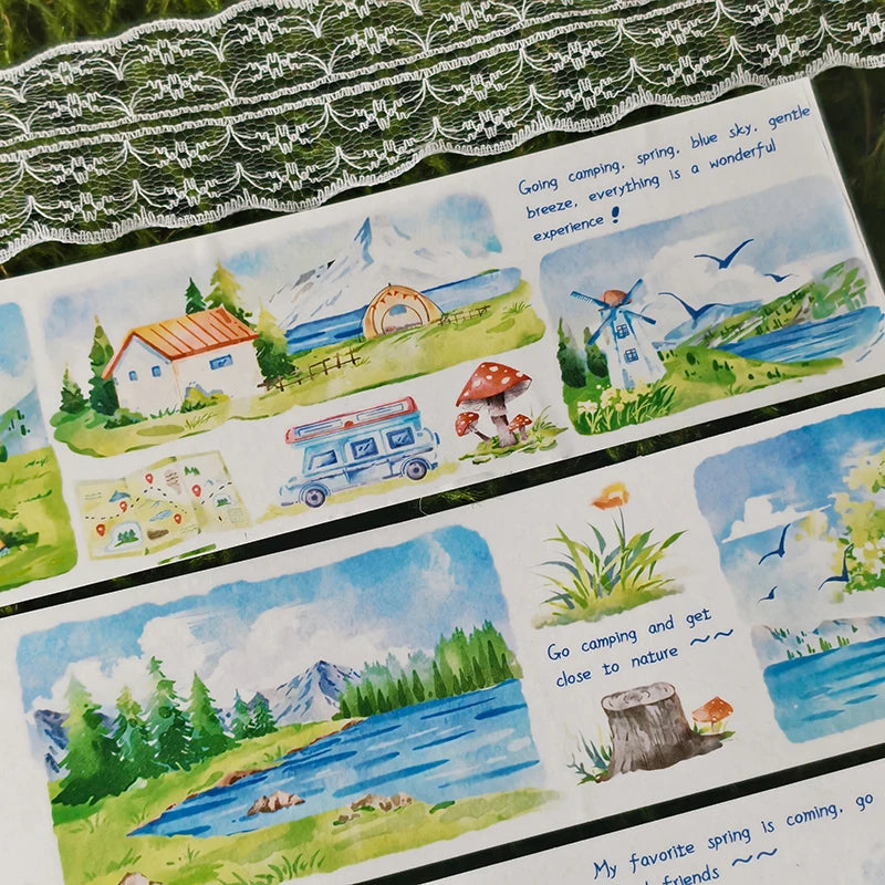 Aesthetic Scenery OKMT Sticker and Washi Tape - Spring Camping Journal Supplies