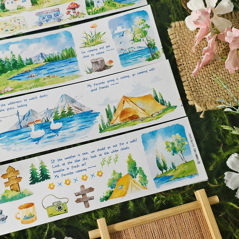 Aesthetic Scenery OKMT Sticker and Washi Tape - Spring Camping Journal Supplies