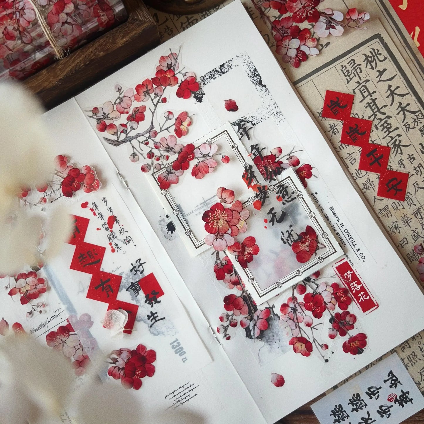 New Year's New Red Plum Floral PET Washi Tape Blossom