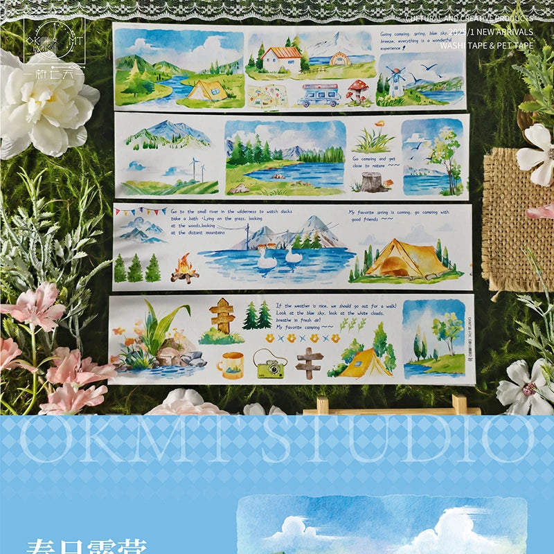 Aesthetic Scenery OKMT Sticker and Washi Tape - Spring Camping Journal Supplies