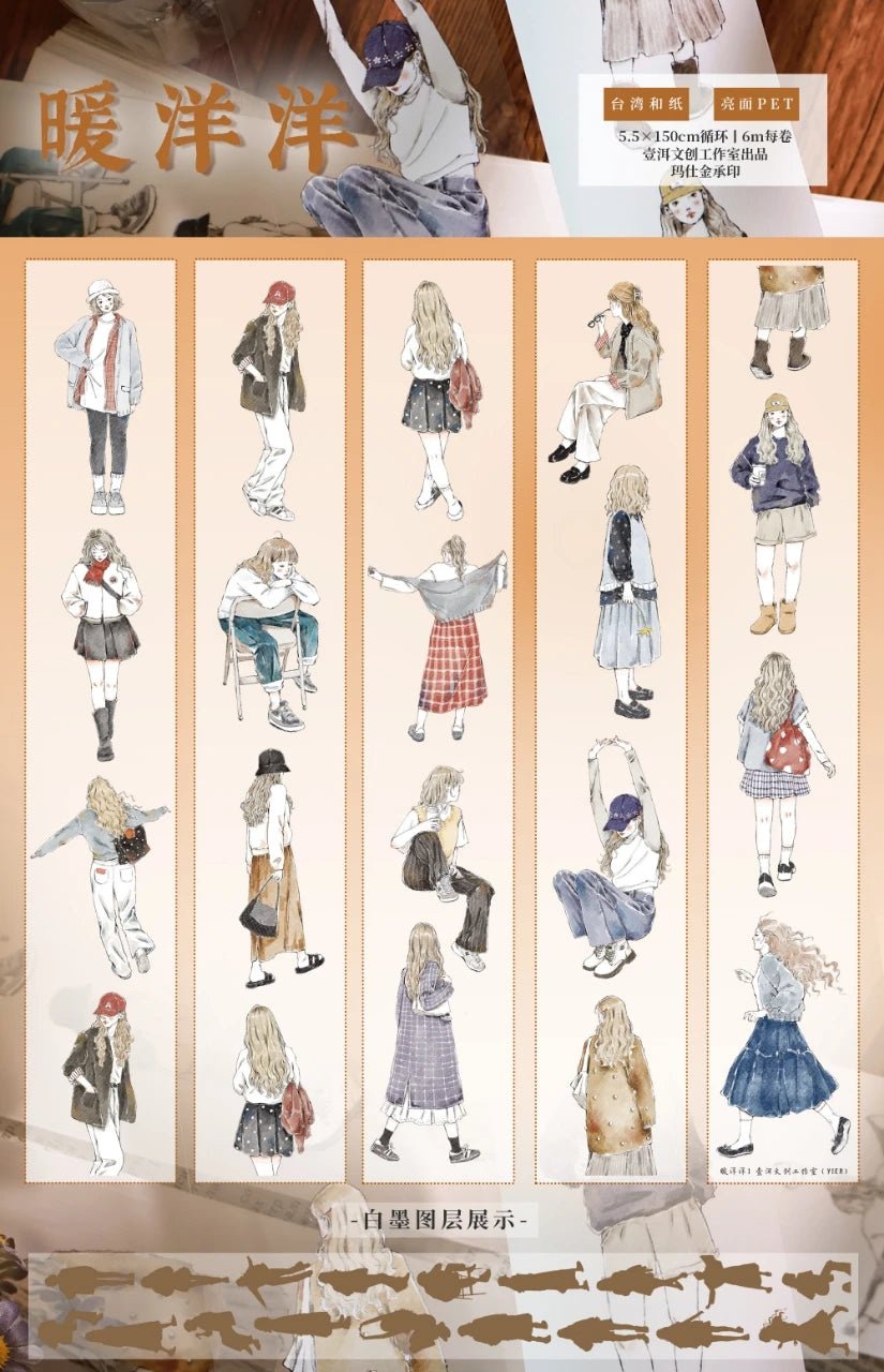 Yier New Cute Girl PET Washi Tape Character Journal Planner Sticker