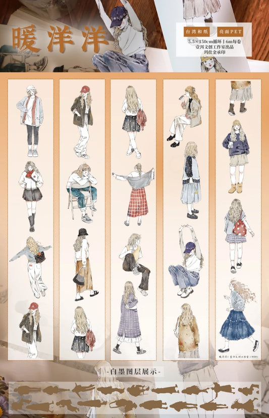 Yier New Cute Girl PET Washi Tape Character Journal Planner Sticker
