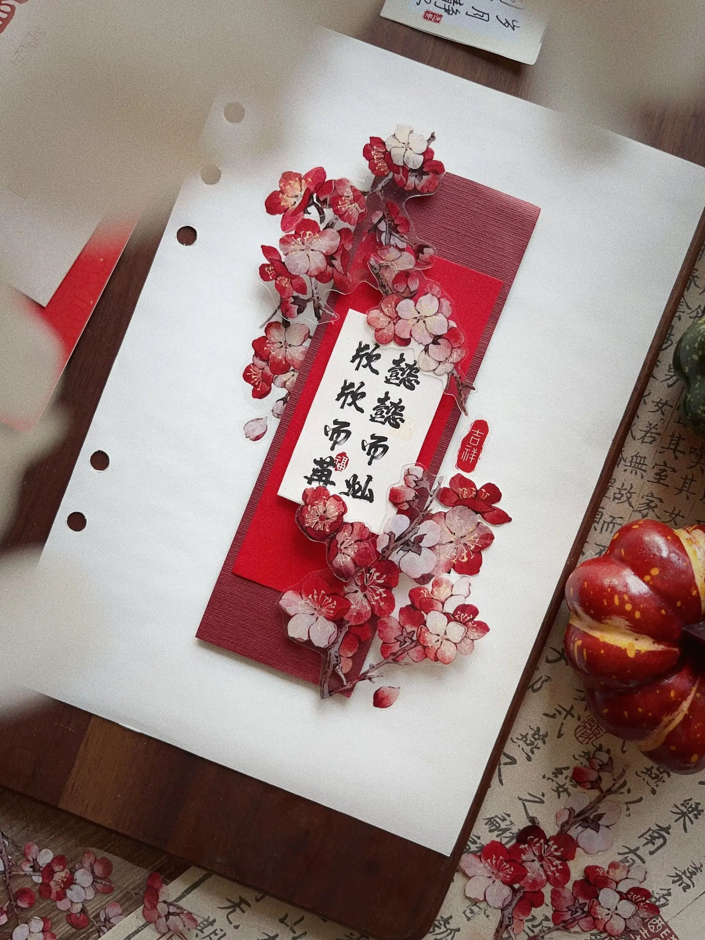 New Year's New Red Plum Floral PET Washi Tape Blossom