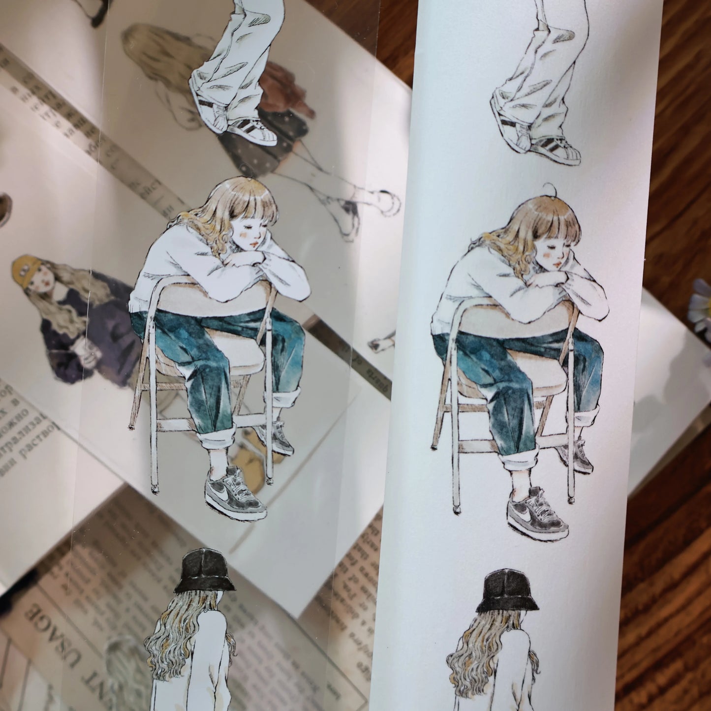 Yier New Cute Girl PET Washi Tape Character Journal Planner Sticker