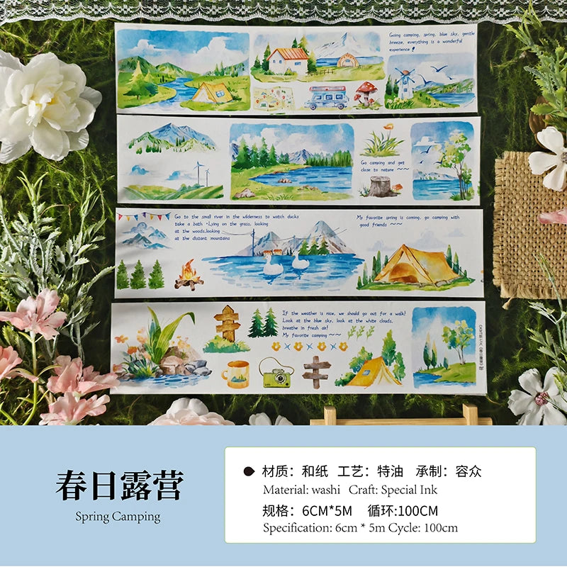 Aesthetic Scenery OKMT Sticker and Washi Tape - Spring Camping Journal Supplies