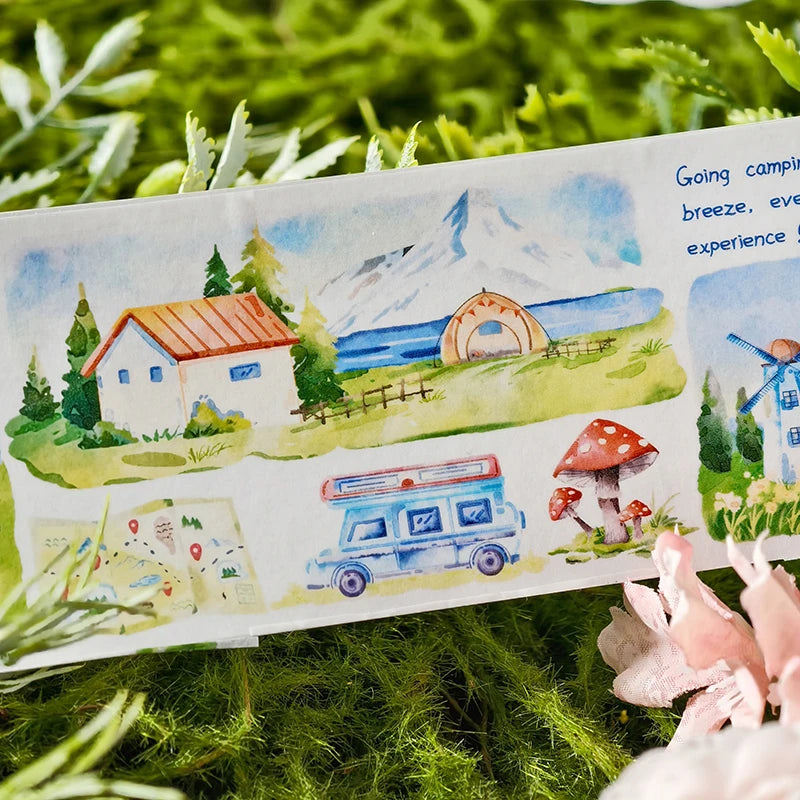 Aesthetic Scenery OKMT Sticker and Washi Tape - Spring Camping Journal Supplies
