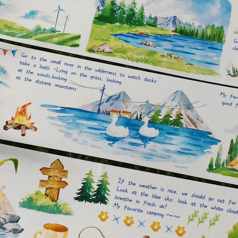 Aesthetic Scenery OKMT Sticker and Washi Tape - Spring Camping Journal Supplies