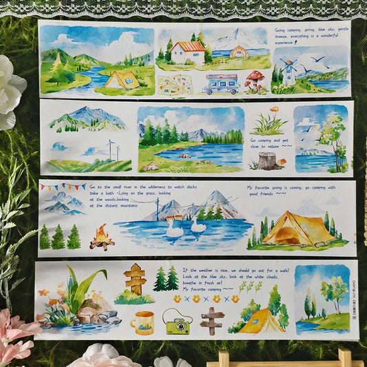 Aesthetic Scenery OKMT Sticker and Washi Tape - Spring Camping Journal Supplies
