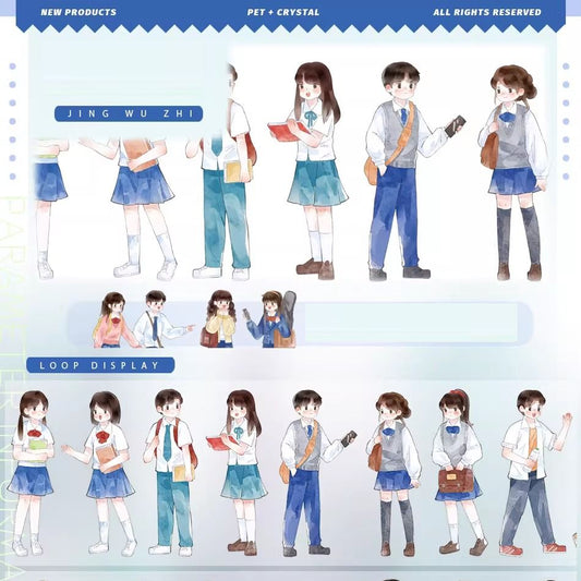 Cute Students Girls Boys Washi PET Tape Roll